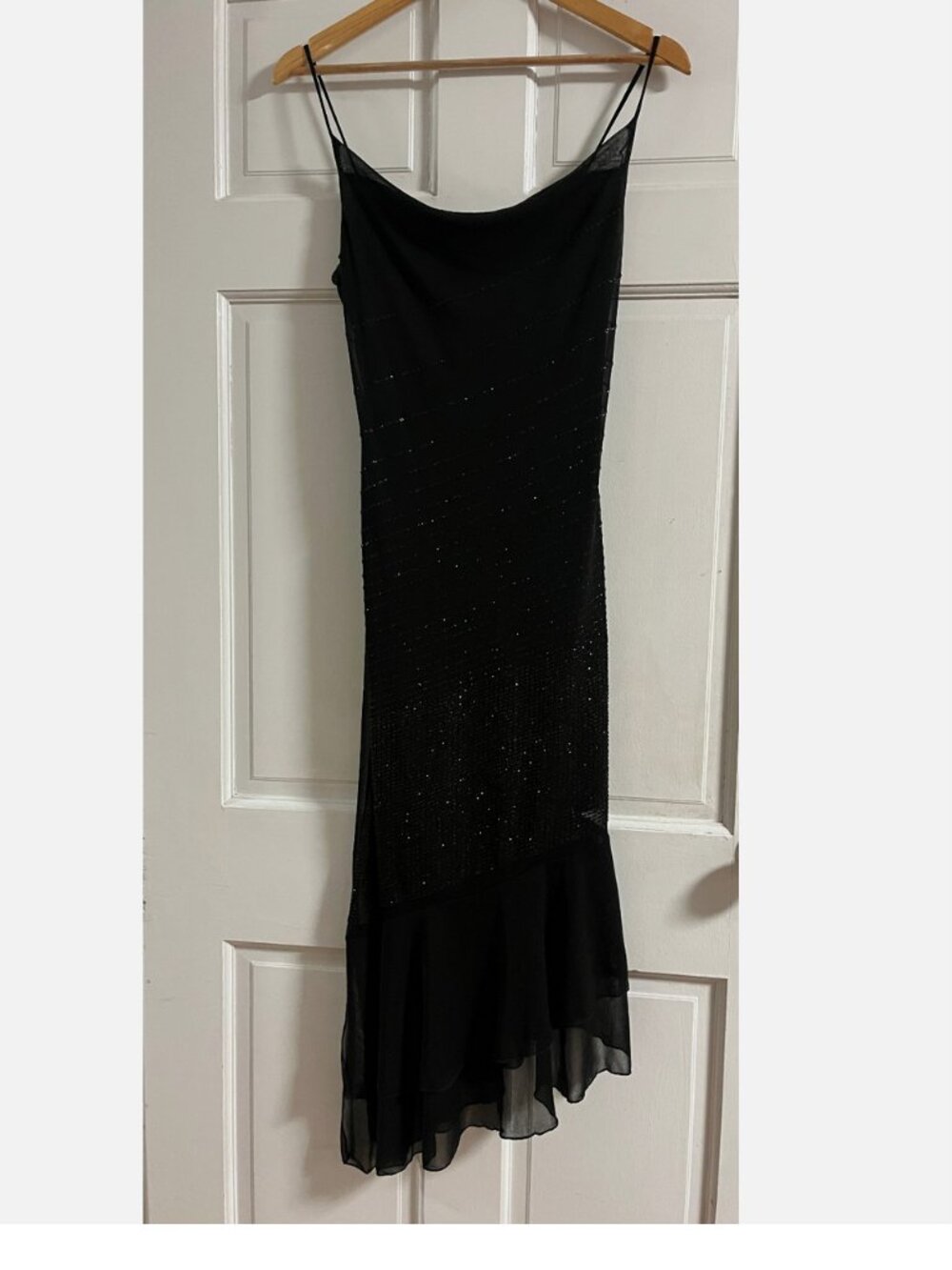 Vtg Y2K strappy Dress Black Sparkle Scoop neck spagetti straps sz Small